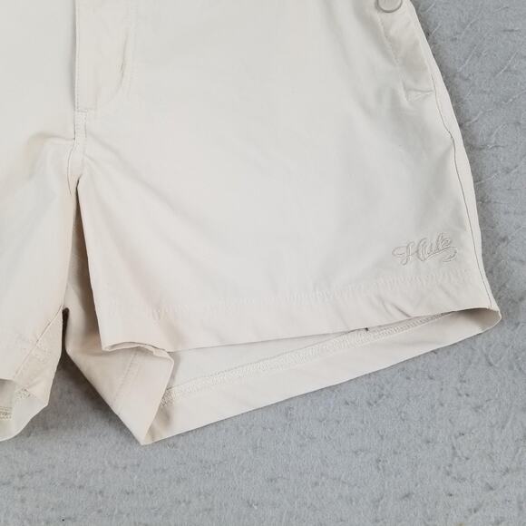 Huk Shorts Womens Small Beige Khaki Nylon Stretch Fishing Outdoor Elastic Waist - Picture 5 of 16